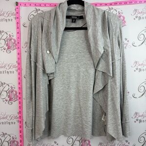 Kensie cardigan sweater snap buttons Heather Gray Waterfall Open Front Cardigan